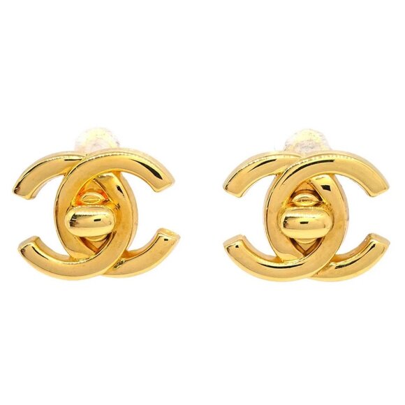 Chanel CC Turnlock Earrings Clip-On Gold Small 96A - Picture 1 of 4